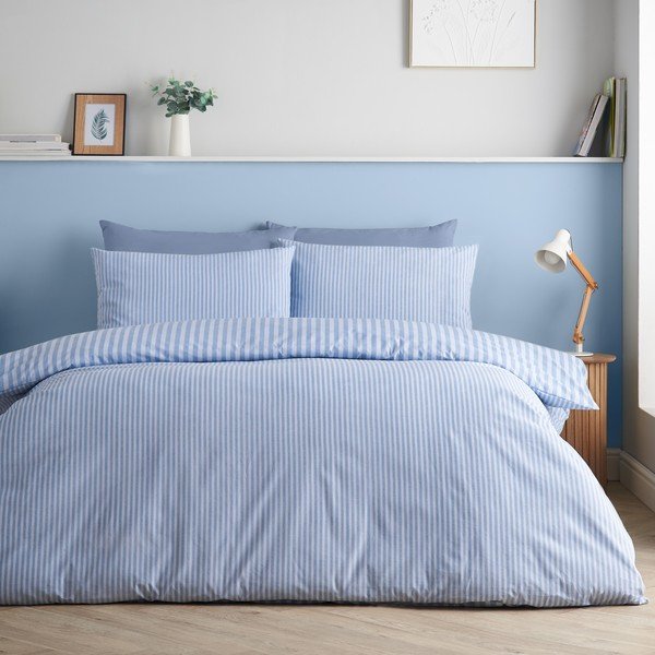 Lenjerie de pat albastră pentru pat de o persoană 135x200 cm Epping Textured Stripe – Catherine Lansfield-image-1