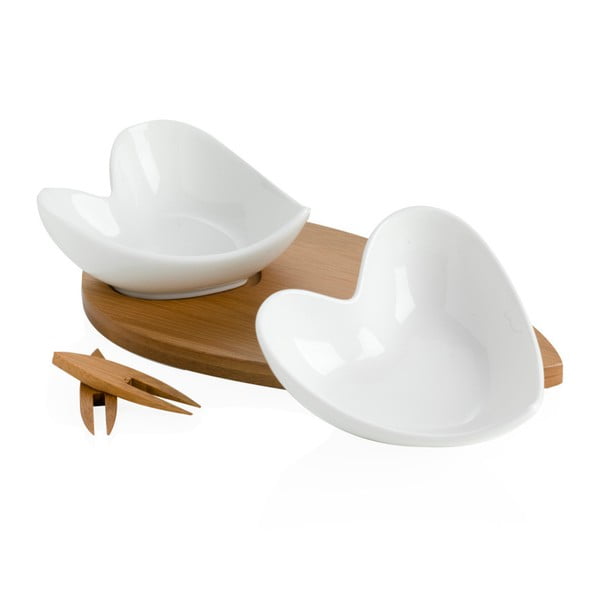 Set 2 boluri pentru servit cu tocător și 2 scobitori decorative Brandani Coeur Blanc-image-2