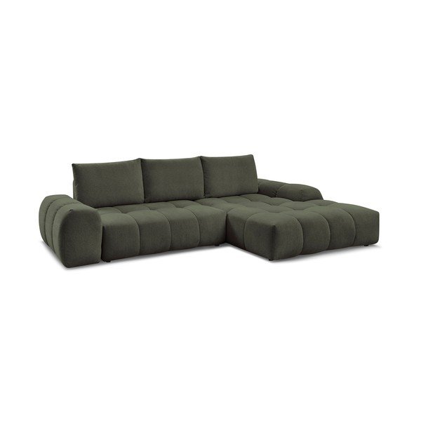Colțar verde extensibil/cu spațiu de depozitare cu tapițerie din chenille (cu colț pe partea dreaptă/cu șezlong) Everest – Bobochic Paris-image-3