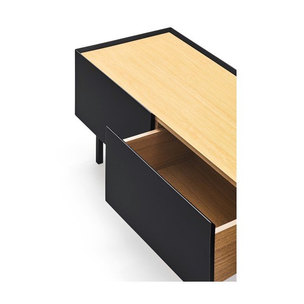 Masă TV neagră/în culoare naturală cu aspect de lemn de stejar 180x45 cm Arista – Teulat-image-2