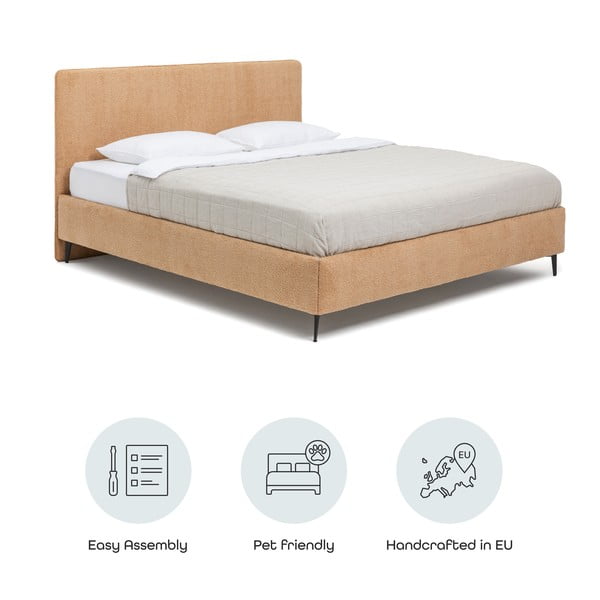 Pat matrimonial galben muștar tapițat cu somieră 160x200 cm Noira Slim – Bonami Selection-image-4