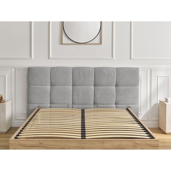 Pat matrimonial gri tapițat/din  placă aglomerată de lemn tapițat cu spațiu de depozitare cu somieră 160x200 cm Kumo – Bobochic Paris-image-3