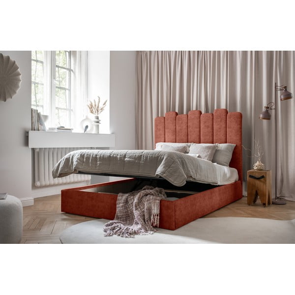 Pat matrimonial cărămiziu tapițat cu spațiu de depozitare și somieră 160x200 cm Dreamy Aurora – Miuform-image-4