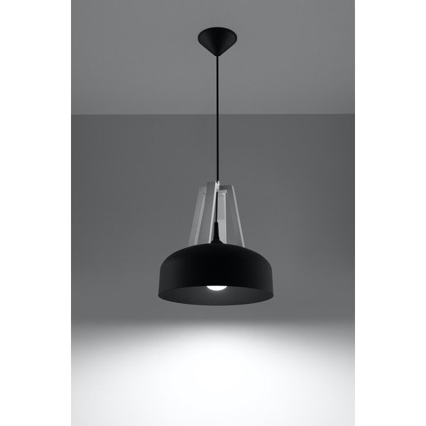 Lustră neagră cu abajur din lemn/metal ø 30 cm Olla - Sollux-image-2