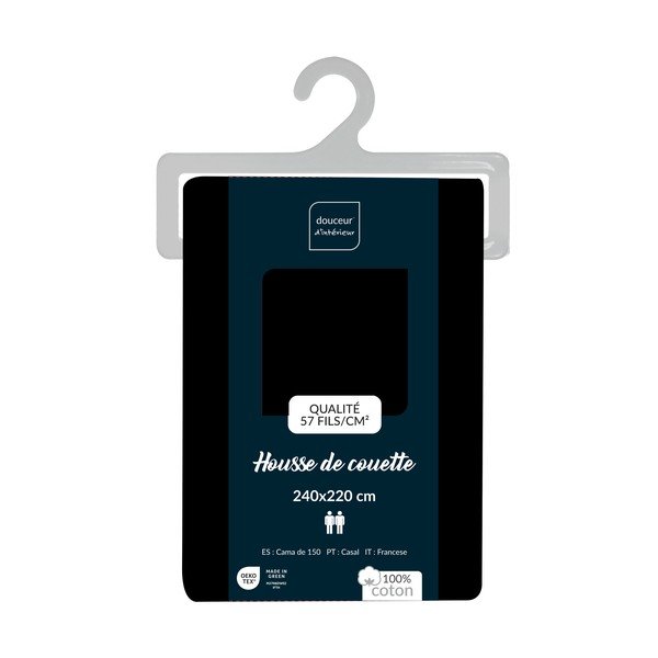 Husă de pilotă neagră din bumbac pentru pat dublu/extinsă 240x220 cm Lina – douceur d'intérieur-image-2