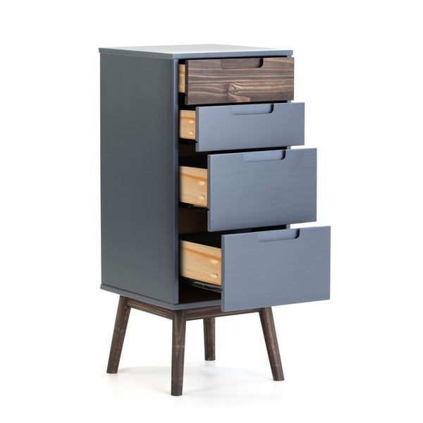 Comodă gri antracit/maro închis înaltă din lemn masiv de pin 40x94 cm Nussa – Marckeric-image-2