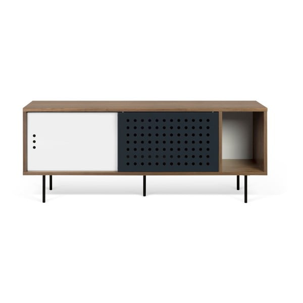 Comodă TV TemaHome Dann Dots, decor nuc cu detalii alb-negru, lungime 165 cm