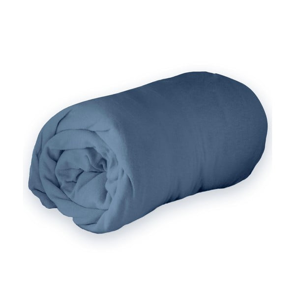 Cearceaf albastru închis din jerseu cu elastic 90x190 cm Jersy – douceur d'intérieur-image-1