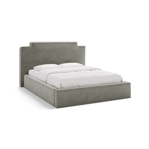 Pat matrimonial gri închis tapițat cu spațiu de depozitare cu somieră 160x200 cm Princess – Micadoni 
