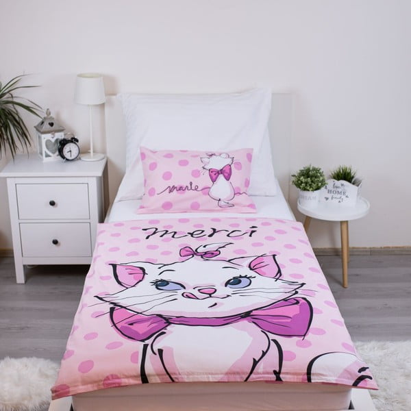 Lenjerie de pat pentru copii roz din bumbac pentru pătuț 100x135 cm Marie Cat "Merci" – Jerry Fabrics-image-1