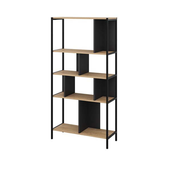 Bibliotecă neagră/în culoare naturală cu aspect de lemn de stejar 88x175 cm Alabama – Marckeric-image-2