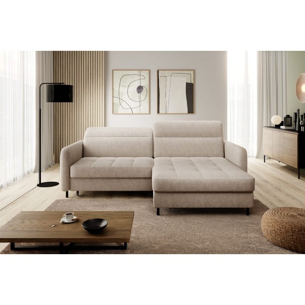 Colțar bej extensibil/cu spațiu de depozitare cu tapițerie din chenille (cu colț pe partea dreaptă/cu șezlong) Gomsi – ELTAP-image-1