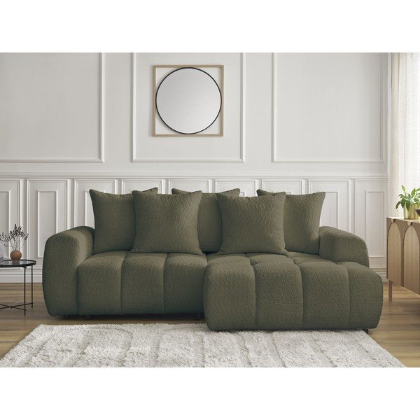 Colțar kaki extensibil/cu spațiu de depozitare cu tapițerie din țesătură bouclé (cu colț pe partea dreaptă/cu șezlong) Roxelane – Bobochic Paris-image-1