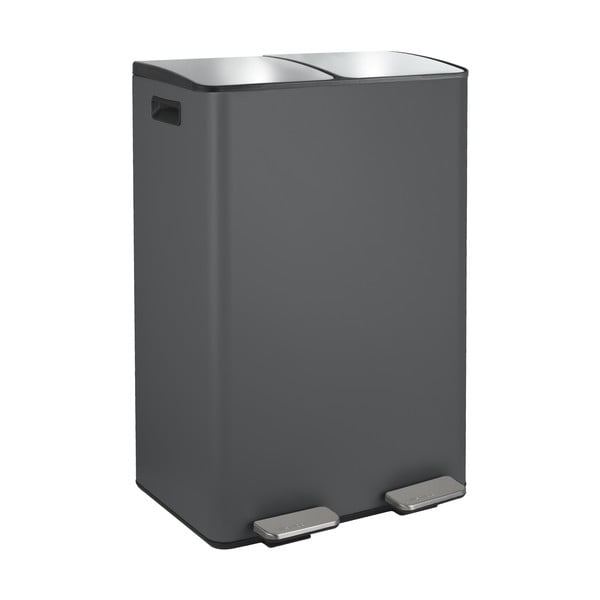 Coș de gunoi gri închis pentru reciclare/cu pedală 2x30 l din oțel   Aliya – Spirella