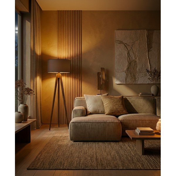 Lampadar negru/maro cu abajur textil (înălțime 153 cm) Tripod – Opviq lights-image-1