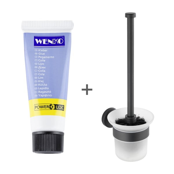 Perie de WC negru-mat autoadezivă din sticlă Bosio – Wenko