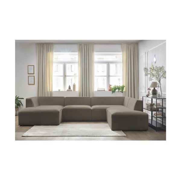 Colțar modular maro cu tapițerie din țesătură bouclé (cu colț pe partea dreaptă/în formă de "U") Megeve – Bobochic Paris-image-1