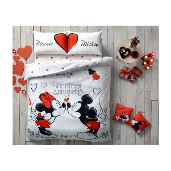 Lenjerie de pat cu cearșaf Minnie & Mickey, 160 x 220 cm