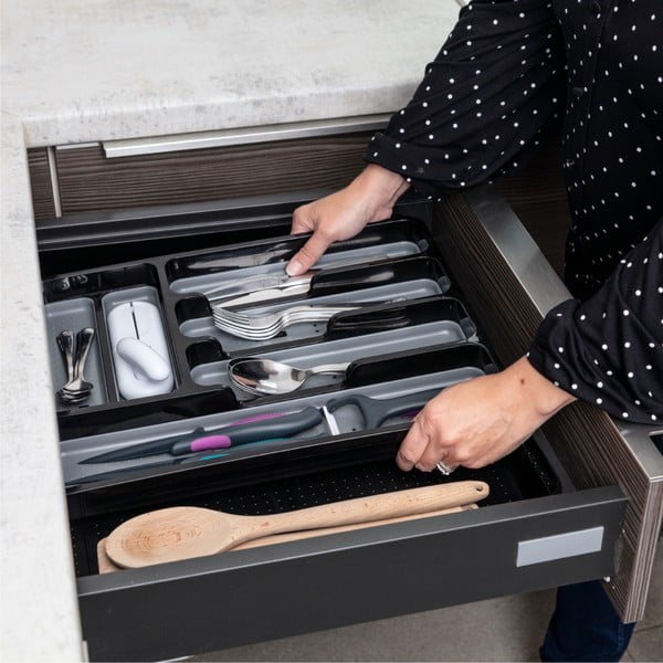 Suport pentru tacâmuri extensibil pentru sertar negru-gri41,5 x 35 cm - Addis-image-3