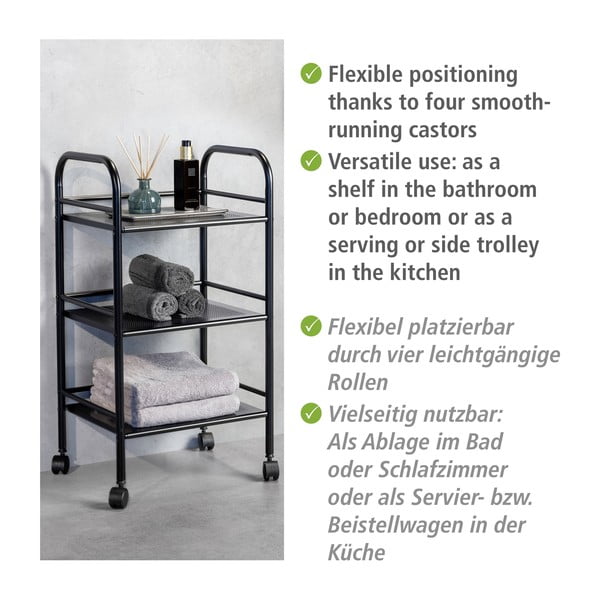 Etajeră pe roți neagră din metal 41x75 cm – Wenko-image-4
