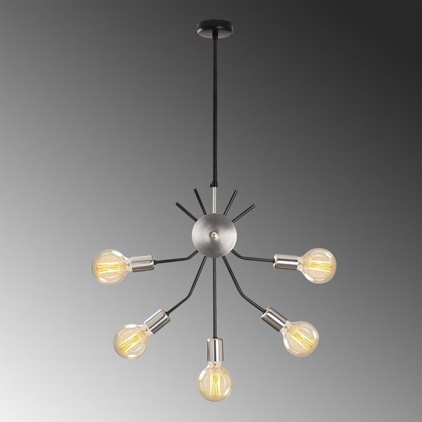 Lustră metalică cu abajur cromat Opviq lights Elena, negru-image-1