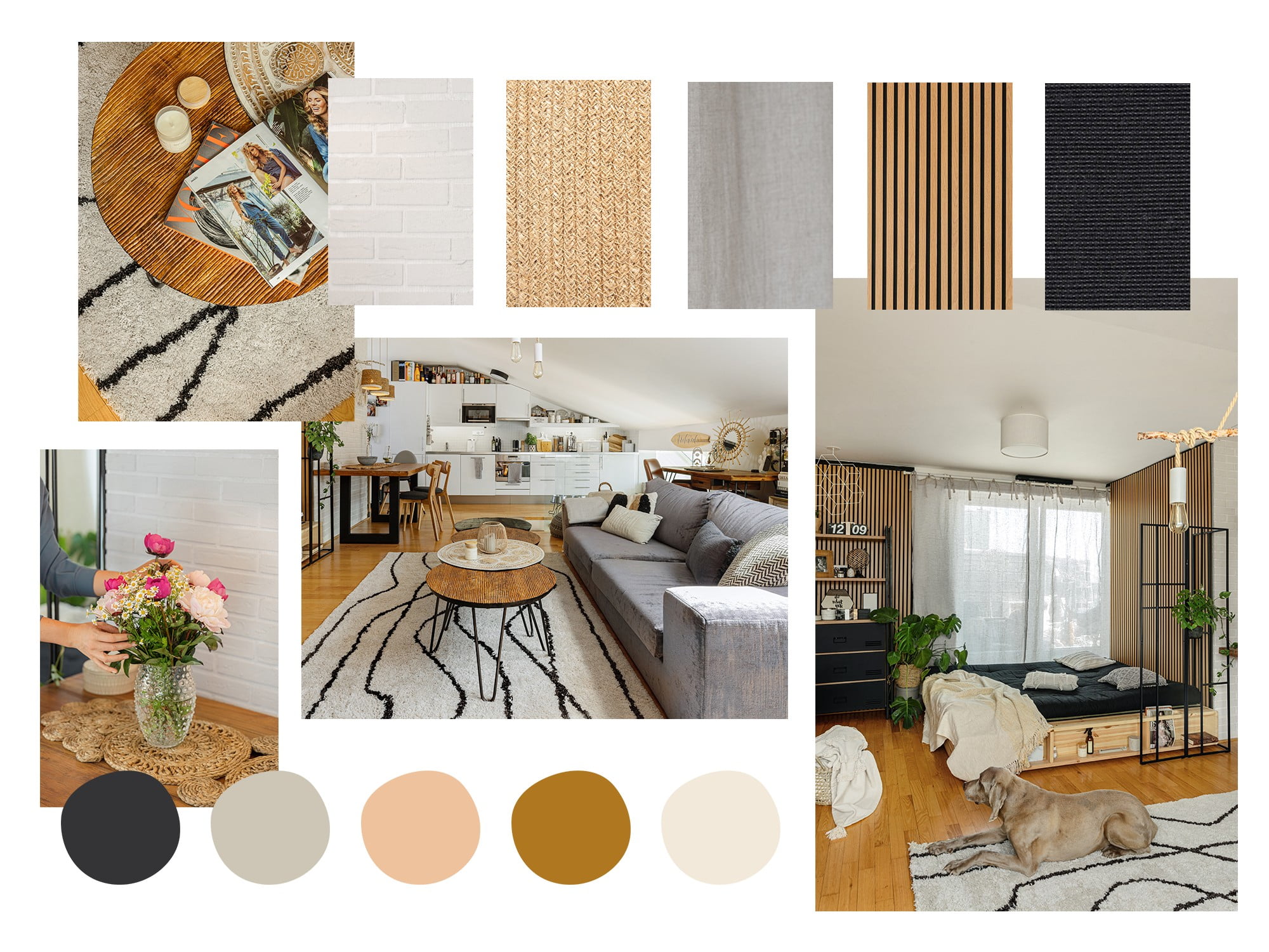 Combinație de culori și materiale în interiorul apartamentului lui Nikol