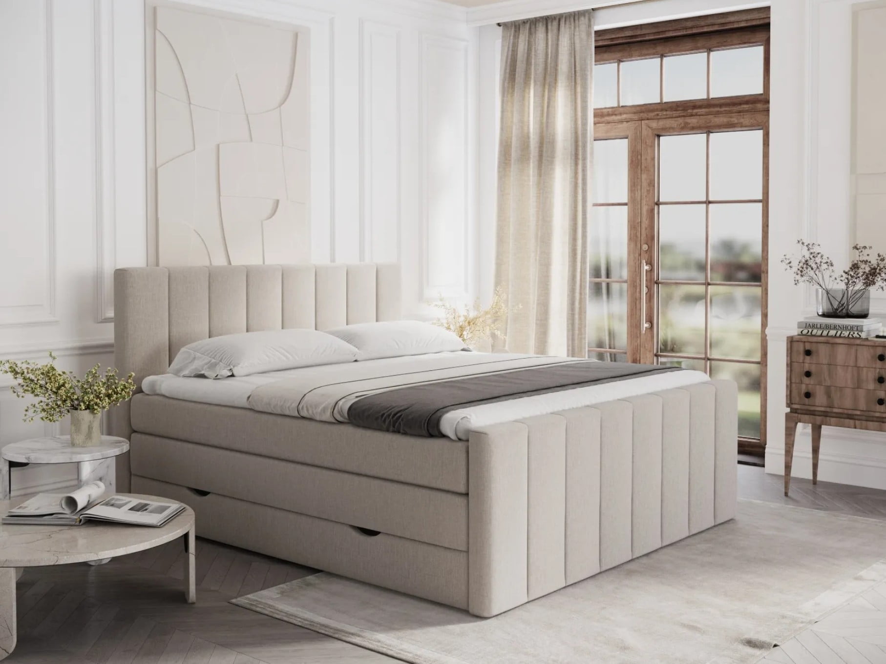 Cadrul solid și înalt al patului boxspring ajută să te așezi sau să te ridici mai ușor