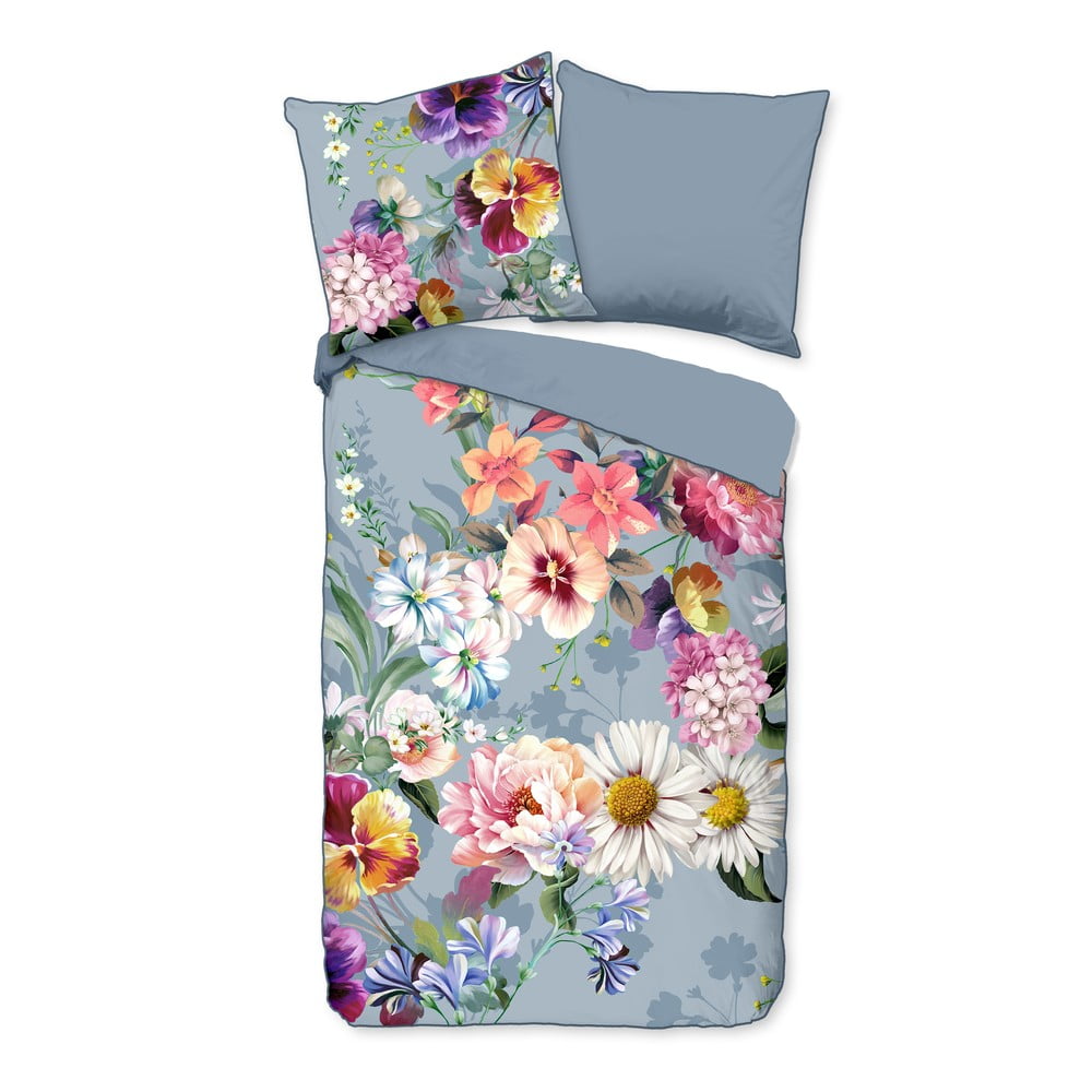 Lenjerie de pat din bumbac organic pentru pat dublu Descanso Sunflower, 200 x 220 cm, gri 200 imagine noua somnexpo.ro
