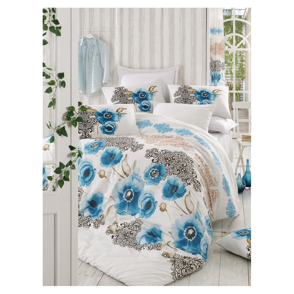 Lenjerie de pat albă/albastră din bumbac pentru pat dublu 200×200 cm Merve – Mijolnir 200x200 imagine noua