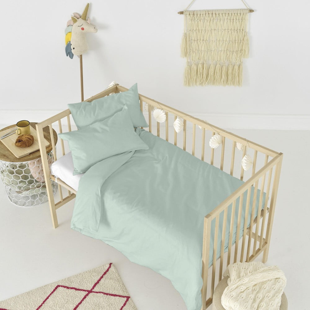 Lenjerie de pat din bumbac pentru copii Happy Friday Basic, 100 x 120 cm, verde deschis 100 imagine noua somnexpo.ro