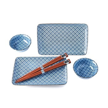 Set servire de 2 persoane pentru sushi mij flower, alb - albastru