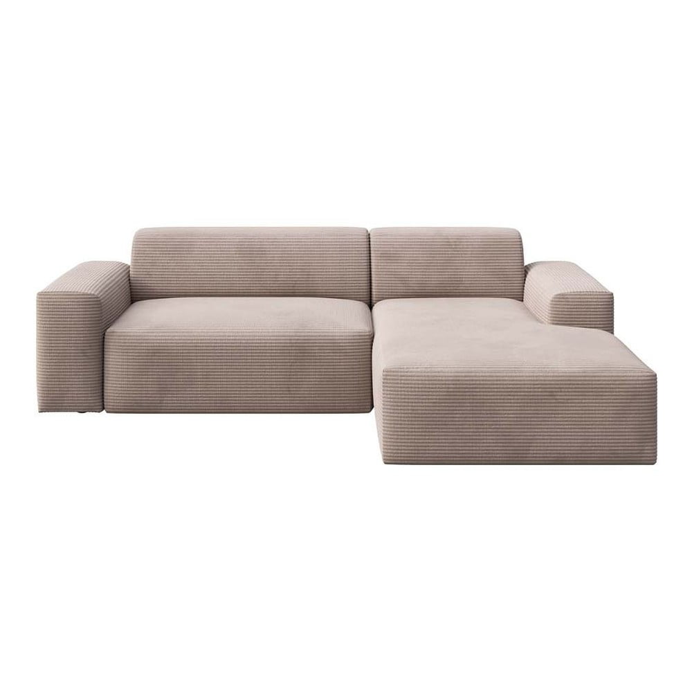 Colțar bej extensibil/cu spațiu de depozitare cu tapițerie din catifea reiată (cu colț pe partea dreaptă/cu șezlong) Villet – Rodier
