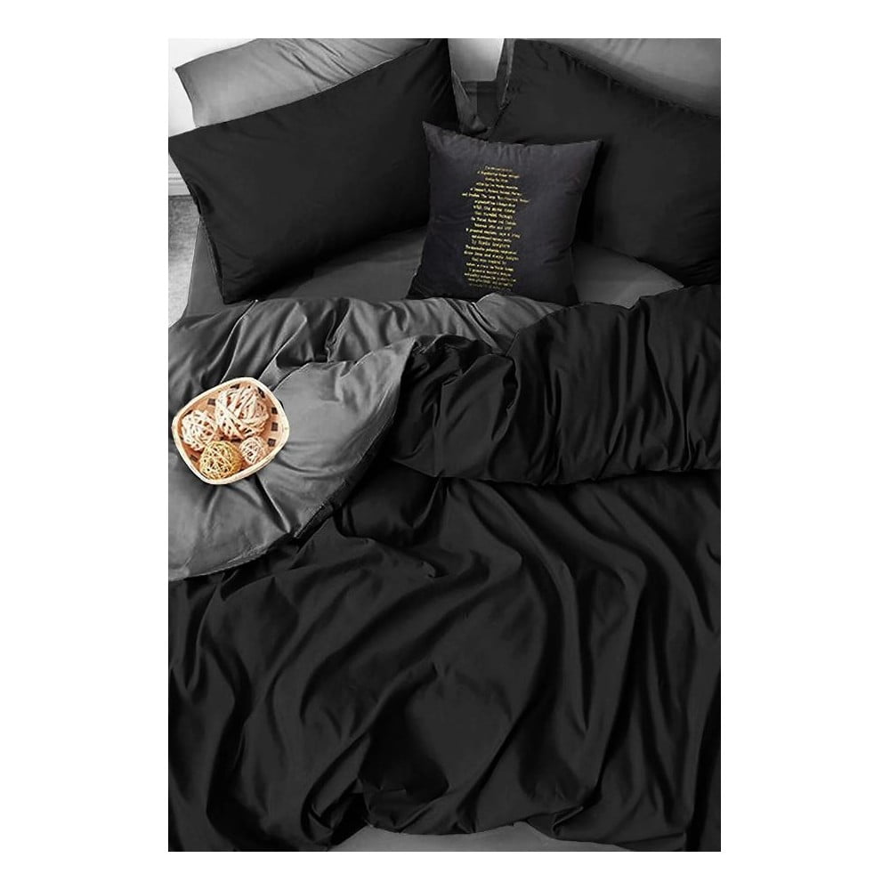 Lenjerie de pat neagră/gri din bumbac pentru pat de o persoană/extins și cearceaf 160×220 cm – Mila Home 160x220 imagine noua