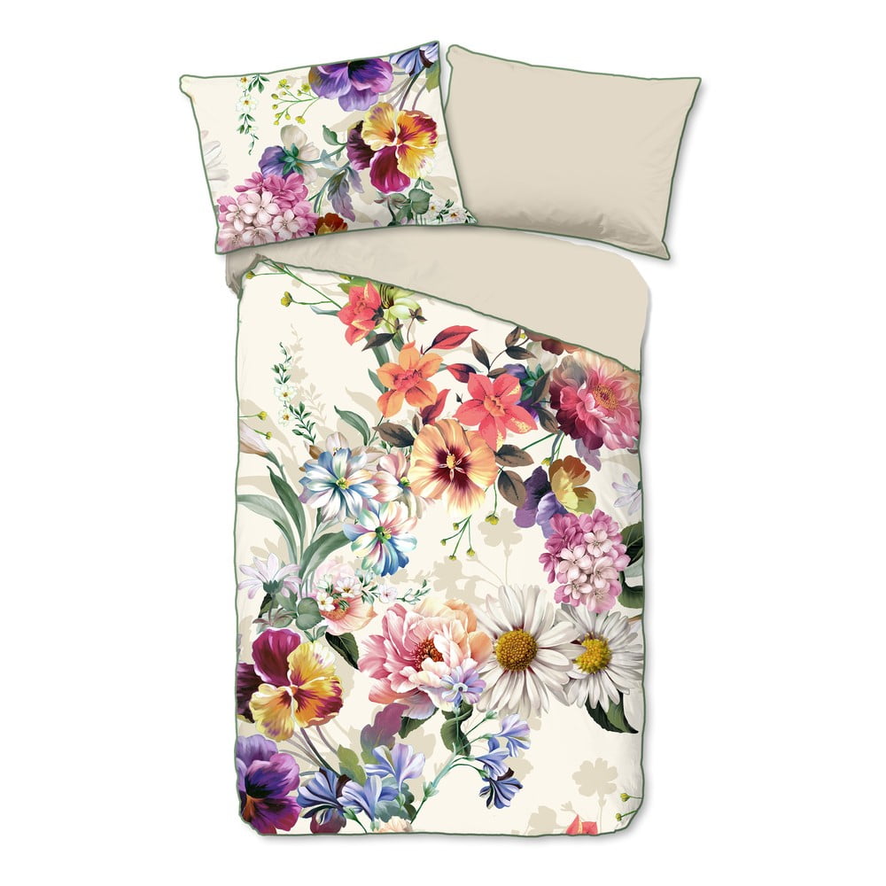 Lenjerie de pat din bumbac organic pentru pat dublu Descanso Flower Garden, 200 x 200 cm 200 imagine noua somnexpo.ro