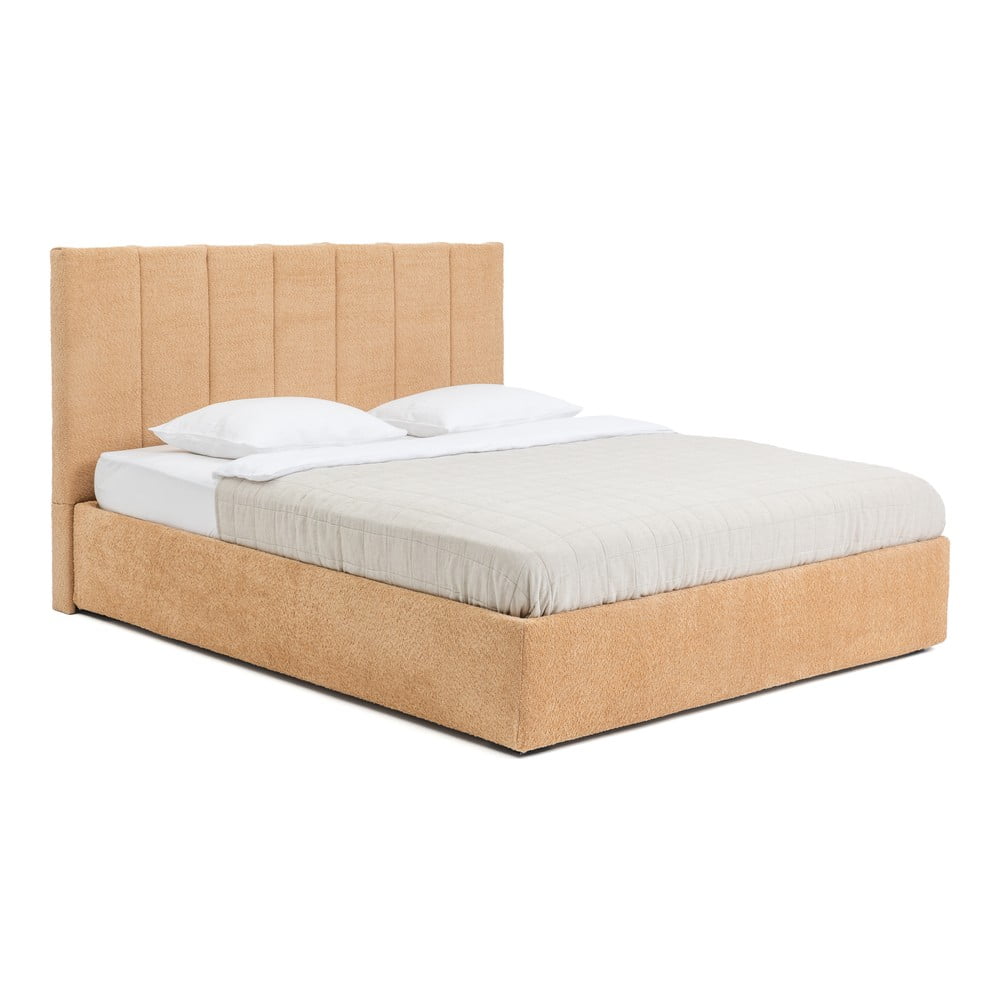 Pat matrimonial galben muștar tapițat cu spațiu de depozitare cu somieră 180x200 cm Thessa Bold Line – Bonami Selection