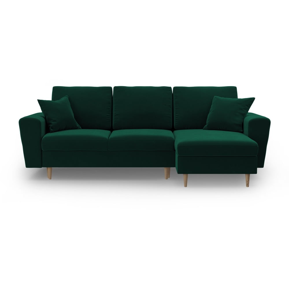 Colțar verde extensibil, cu spațiu de depozitare cu tapițerie din catifea Kyoto – Cosmopolitan Design