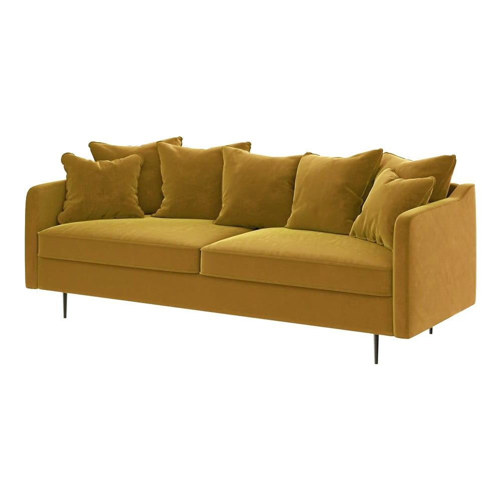 Canapea cu tapițerie din catifea Ghado Esme, 214 cm, galben închis – miere 214 imagine noua somnexpo.ro