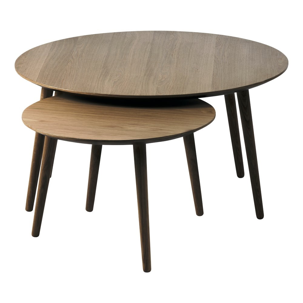 Măsuțe de cafea maro 2 buc. rotunde cu aspect de lemn de stejar ø 88 cm Adda – Unique Furniture