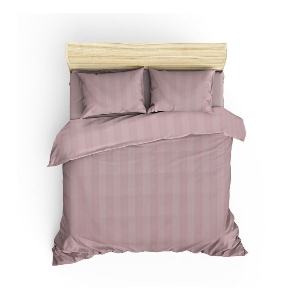 Lenjerie de pat din bumbac satinat pentru pat dublu cu cearșaf Hobby Wafel, 200 x 220 cm, roz