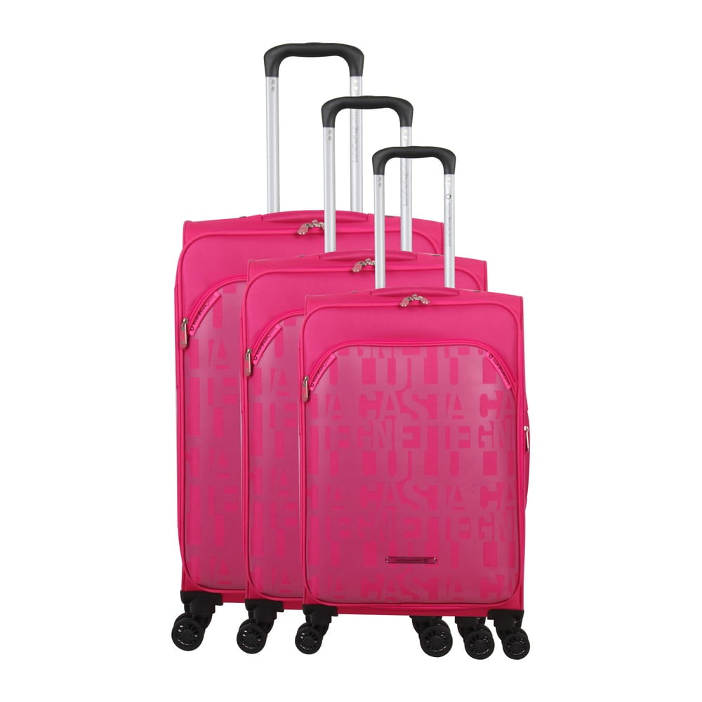 Set 3 trolere cu 4 roți Lulucastagnette Bellatrice, nuanță magenta