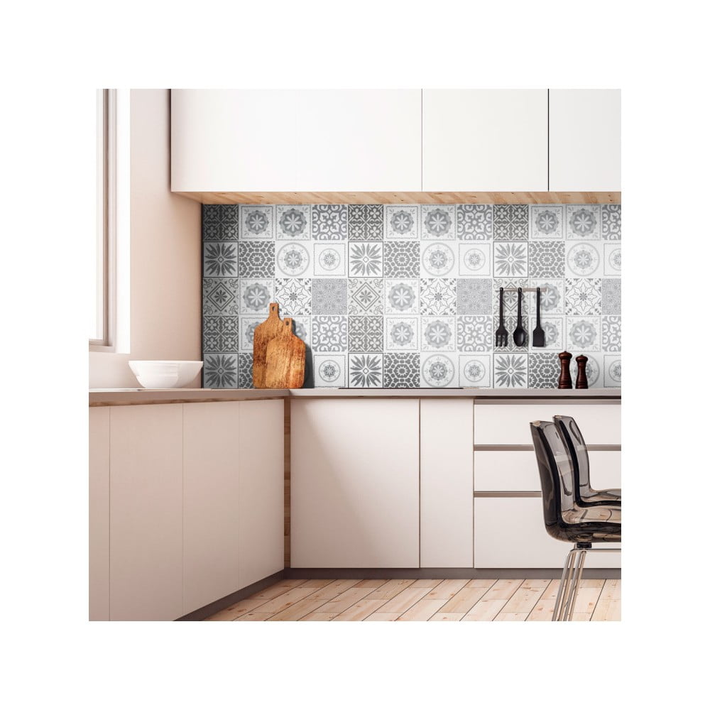 Set 12 autocolante pentru perete Ambiance Cement Tiles Shades of Gray Cordoba, 10 x 10 cm Ambiance imagine 2022
