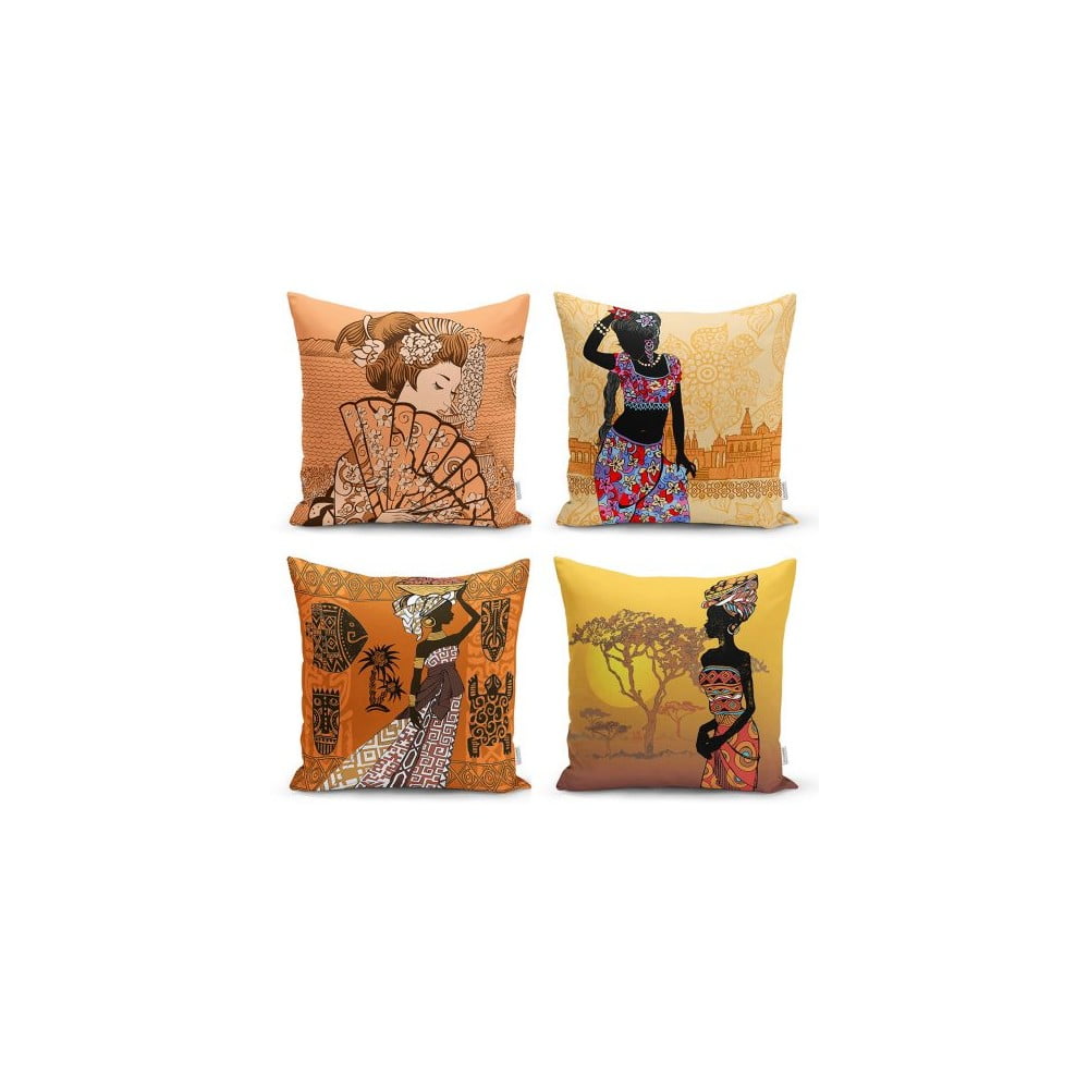 Set 4 fețe de pernă decorative Minimalist Cushion Covers Eastern Ethnic, 45 x 45 cm