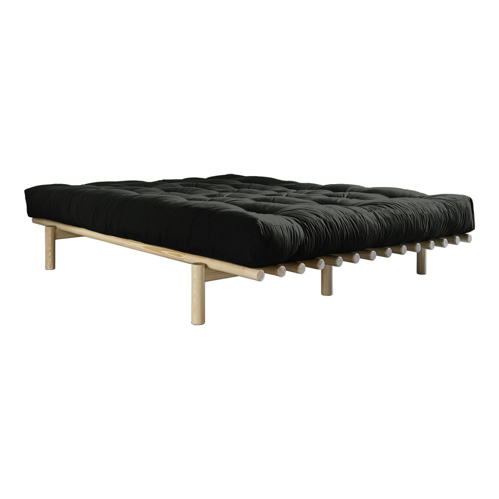Pat dublu din lemn de pin cu saltea Karup Design Pace Comfort Mat Natural/Black, 160 x 200 cm bonami.ro