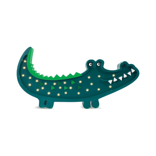 Veioză verde din pin Little Lights Crocodile, lățime 49 cm