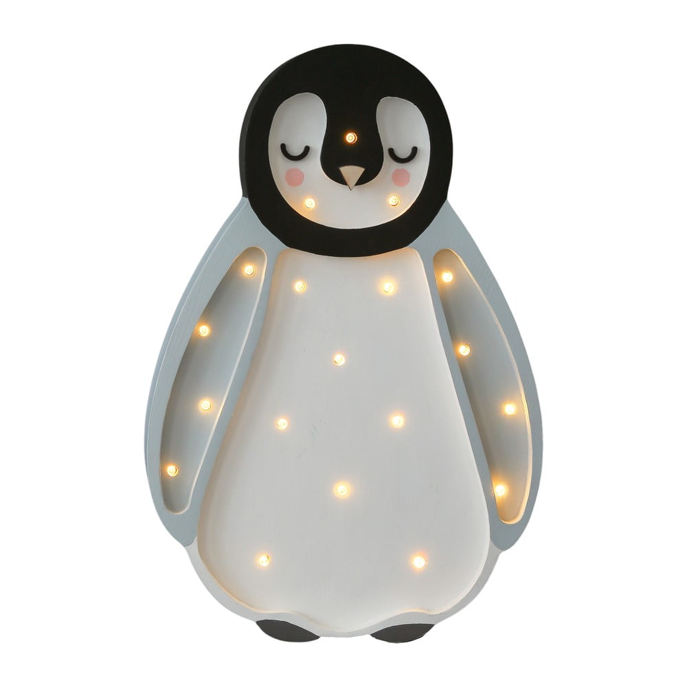 Veioză gri din lemn de pin little lights baby penguin, înălțime 26,5 cm