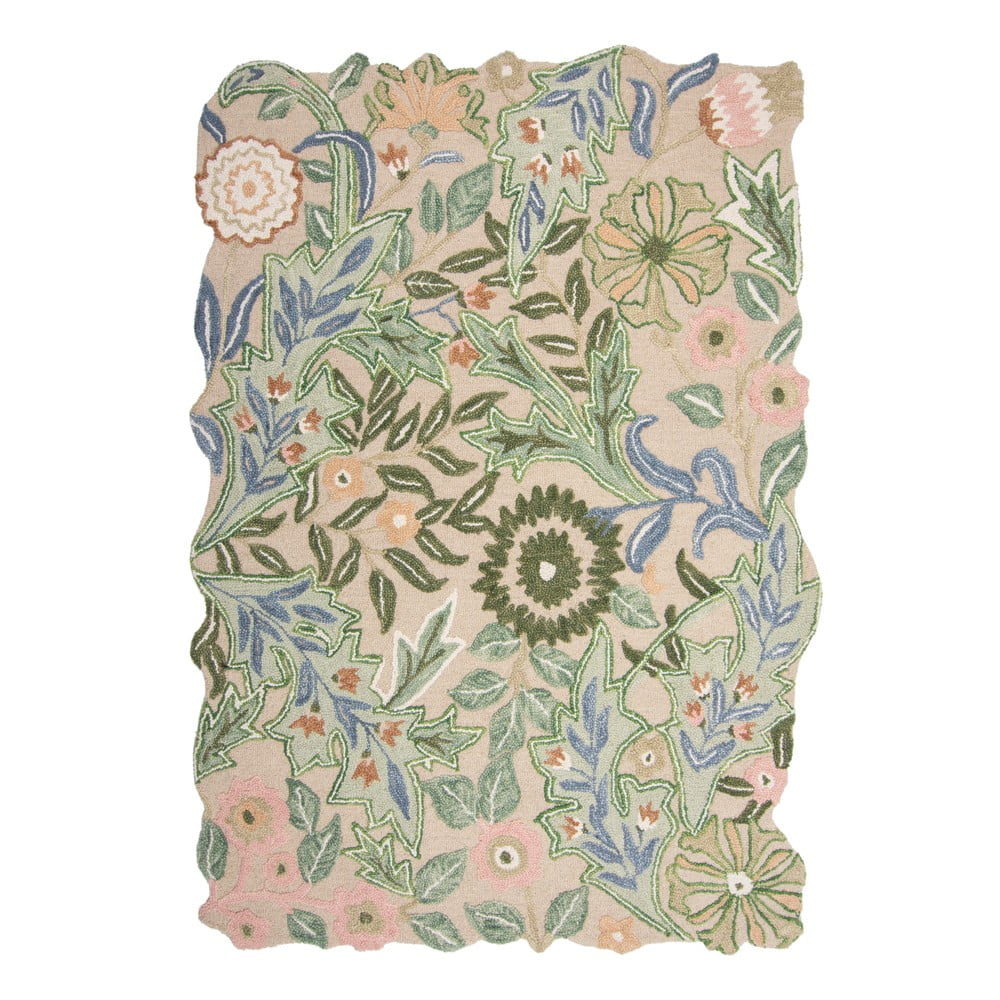 Covor verde țesut manual din lână 120x170 cm Bryony Shaped Floral – Flair Rugs