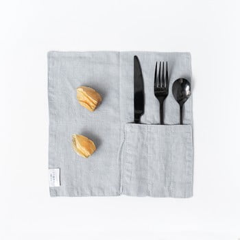 Set 2 suporturi-buzunar din in pentru tacâmuri linen tales, gri deschis