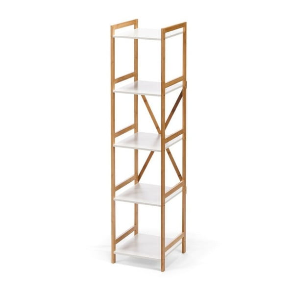 Etajeră îngustă cu 4 nivele, cu structură din bambus Bonami Essentials Lora, alb