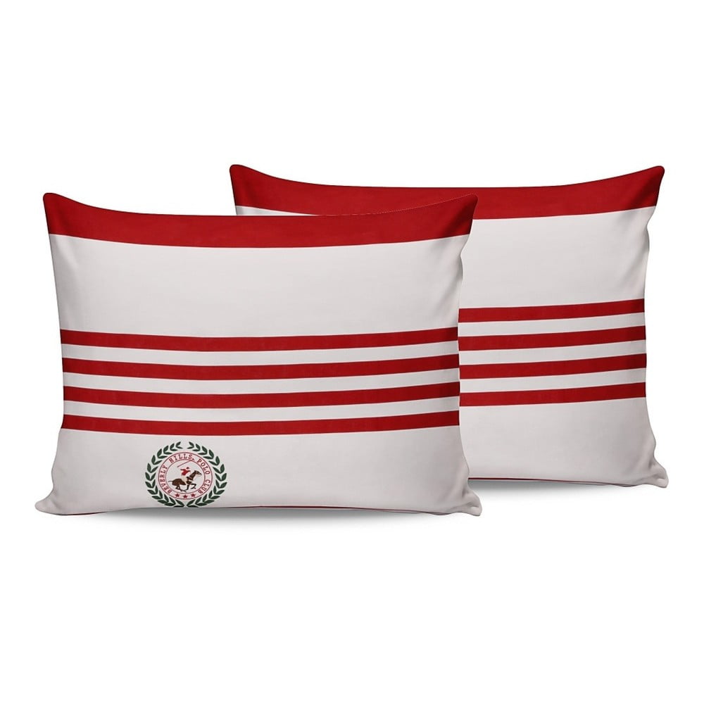 Set 2 fețe de pernă din bumbac Beverly Hills Polo Club Rojo, 50 x 70 cm, alb-roșu