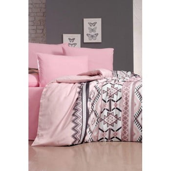 Lenjerie de pat cu cearșaf pentru pat dublu Pure Cotton Klim Pink, 200 x 220 cm